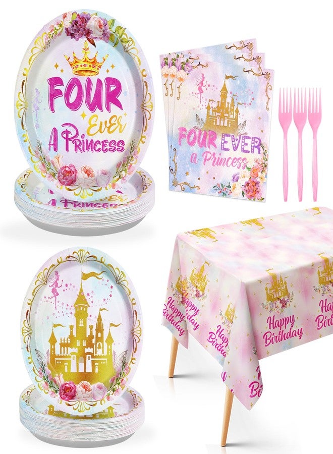 Grencian مجموعة لوازم حفلات عيد ميلاد الأميرة، 98 قطعة، تتضمن أطباقًا ومناديل ومفارش طاولات وديكورات بألوان قوس قزح باستيل مائية، مثالية لحفلات عيد الميلاد الرابع للفتيات، وحفلات القصص الخيالية، تكفي 24 شخصًا. - Image 1